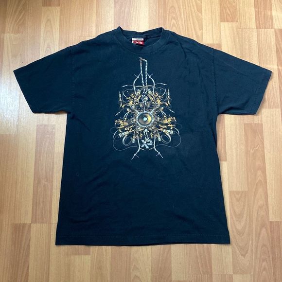 Vintage Exact Science Black & Gold Bling Engine T-Shirt Men Medium Made in USA - Picture 1 of 6